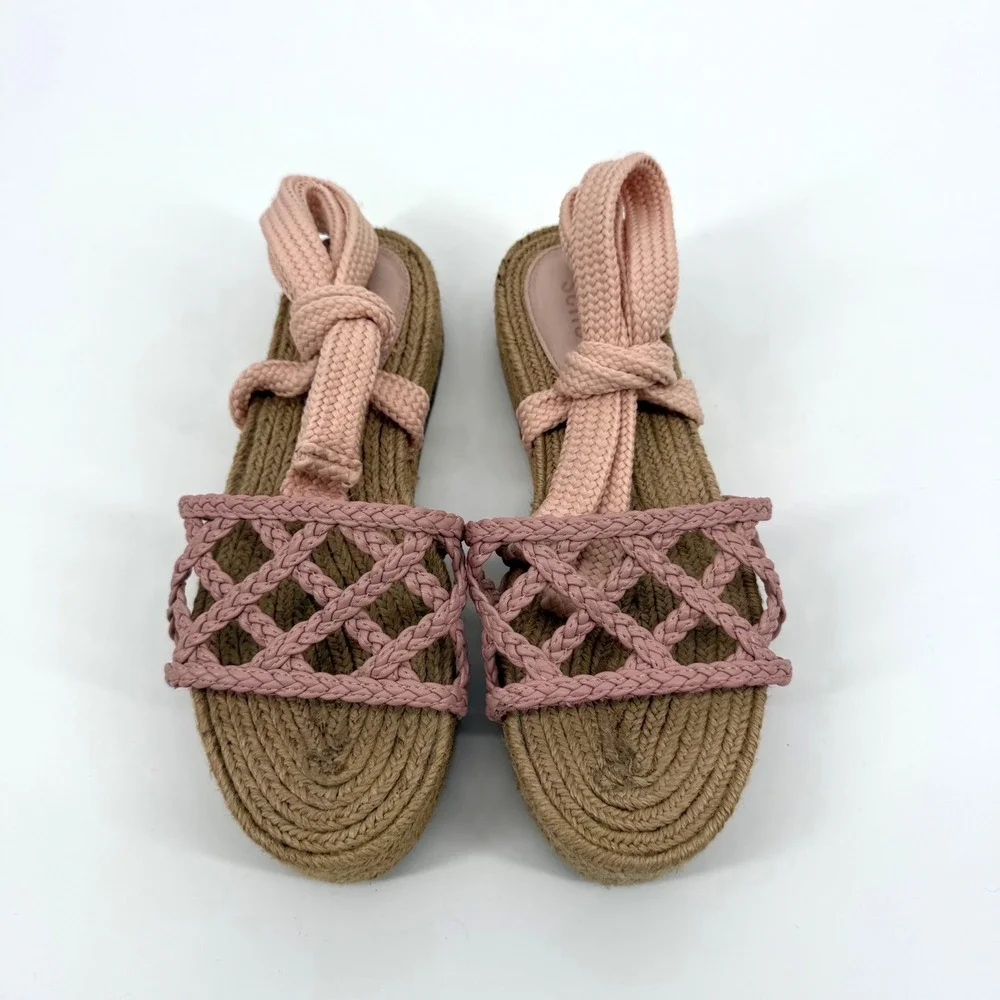 Schutz Womens 8.5 Espadrille Platform Sandals Pink Lace Up Braided Romantic Boho